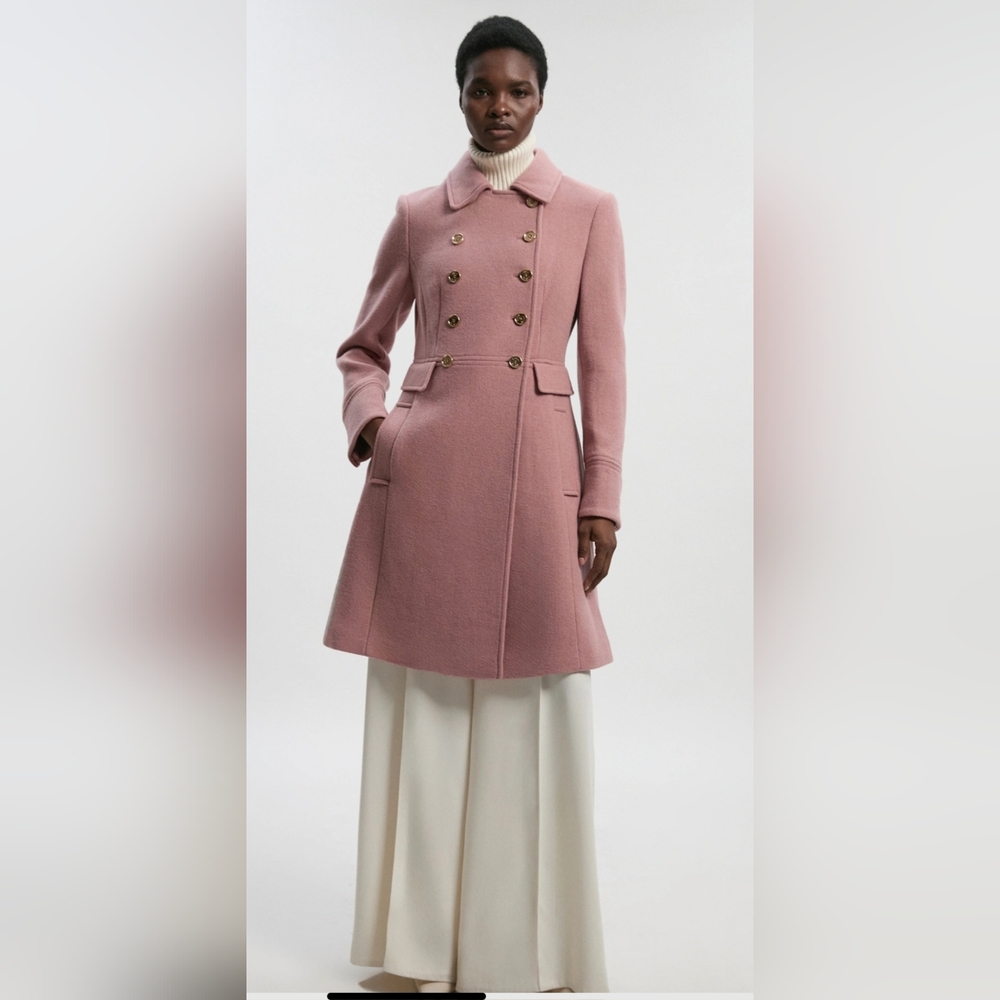 Karen Millen Petite Wool Button Front Double Breasted Princess Coat Size 2 - Picture 10 of 10